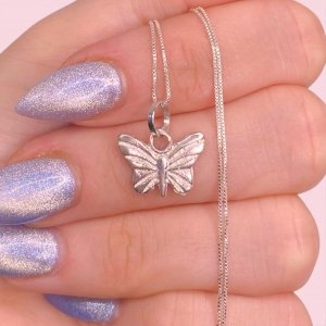 Conjunto Cadena Veneziana Fina y Dije Mariposa 13mm de Plata 925